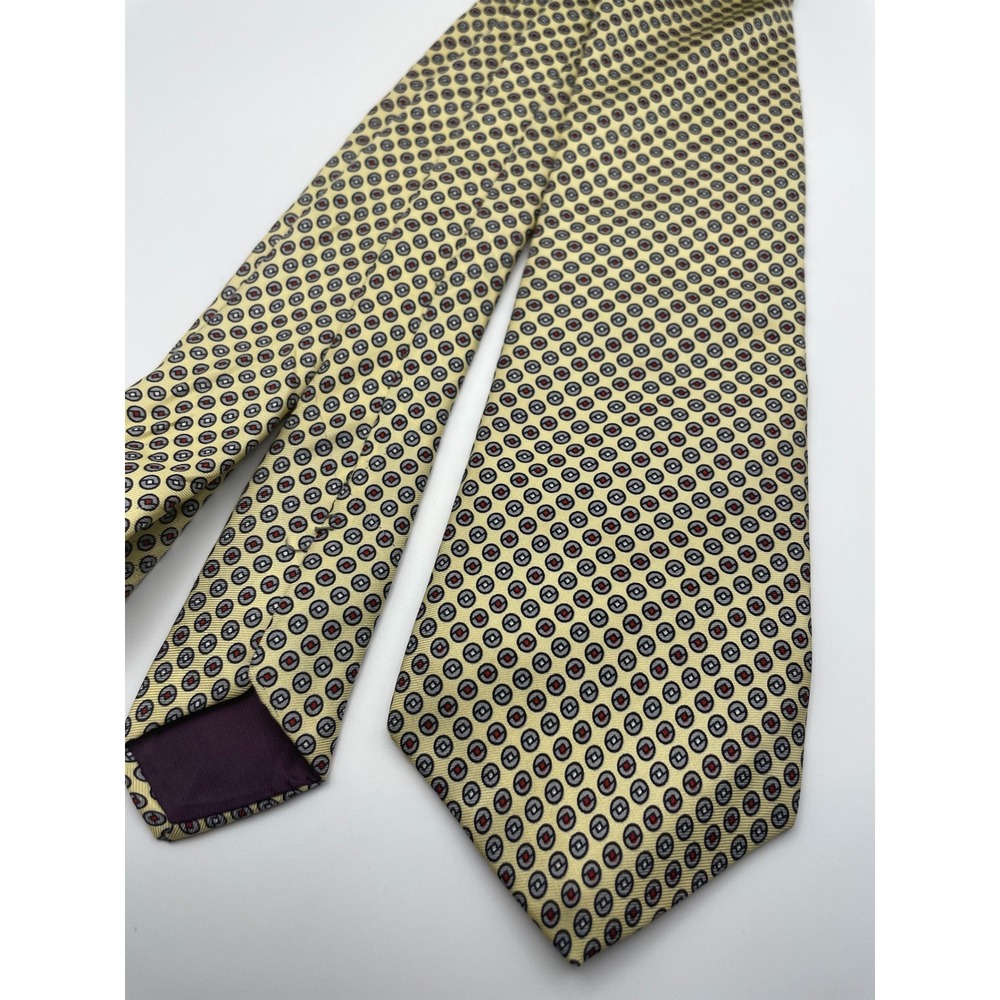 Henri Christian Yellow Geometric Medallion Silk Tie Mens British Design Necktie